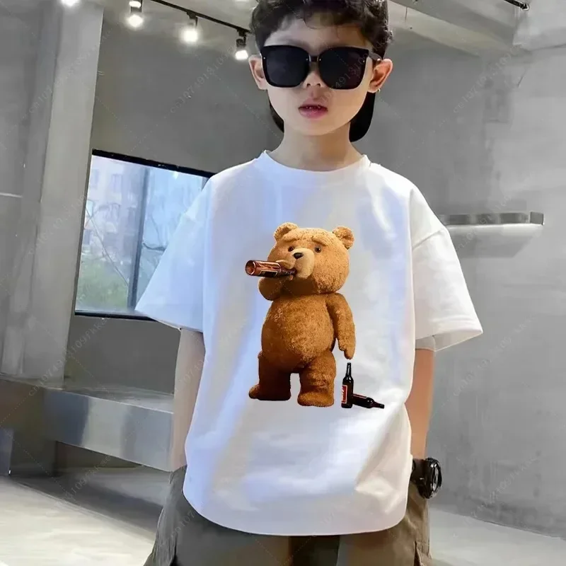 Bear Print Children's T-shirt New Summer Short Sleeve Kids Tshirt Cartoon Harajuku Tshirt Girl Boy T Shirt Tops Teenager Tees