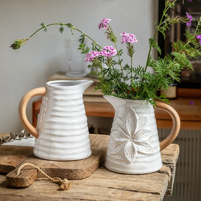 

Medieval pastoral style vase Embossed ceramic flower pot art flower arrangement decoration