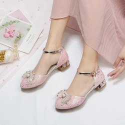 Sweet Lolita Style paillettes panno Bling sandali con nodo a farfalla donna tacco basso blu rosa bianco scarpe da festa di nozze per le donne