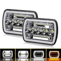 Square 7inch Headlights 5X7 With Aperture Angel Eye Dual Color Hi-Low Beam Lamp For Jeep Wrangler Off-road Truck DRL headlights