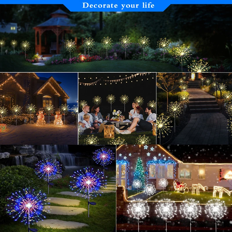 360-LED Solar Power Firework Lights Garden Decoration Fairy Lights Wodoodporna zewnętrzna lampa z dmuchawcem do dekoracji ogrodu Patio