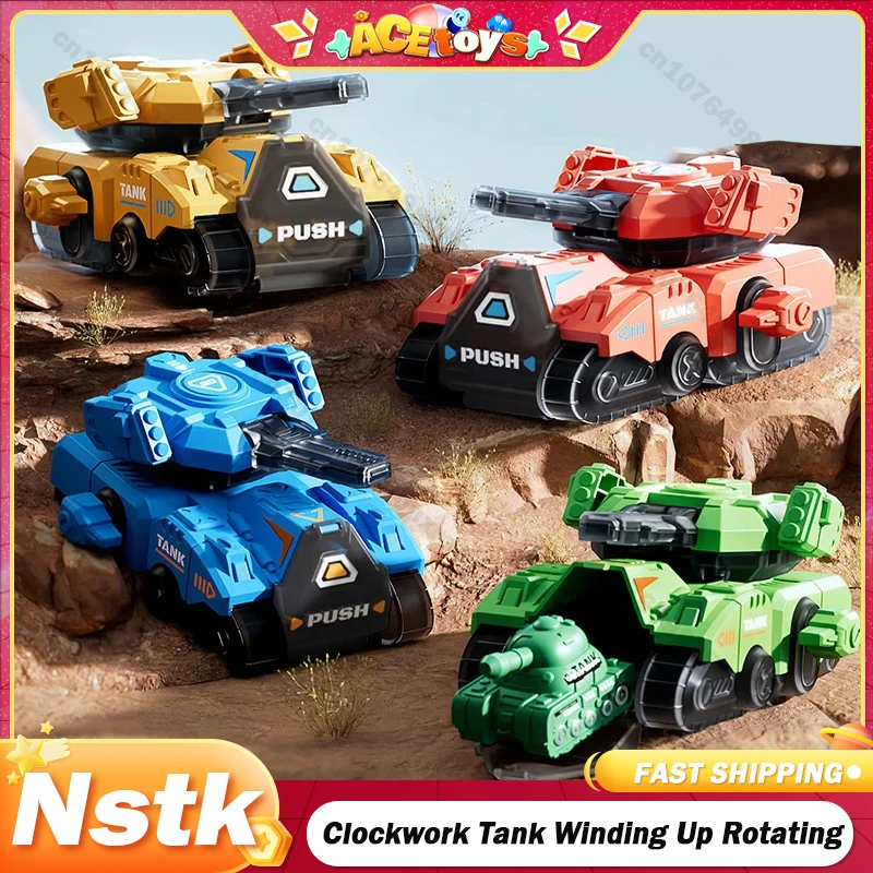 

Clockwork Tank Toy Children's Cartoon Winding Up Rotating Sliding Tank Hidden in Creative Puzzle Small Baby Gift for Kids