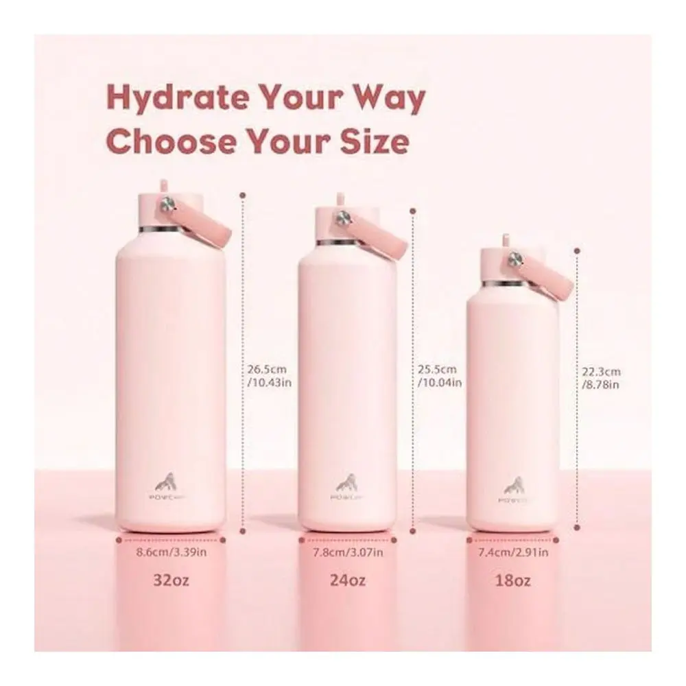 

18oz Stainless Steel Slim Water Bottle Sweatproof, Flex Cap, Lightweight, Standard Mouth, Top Handle, Vacuum Insulated Flask Wi