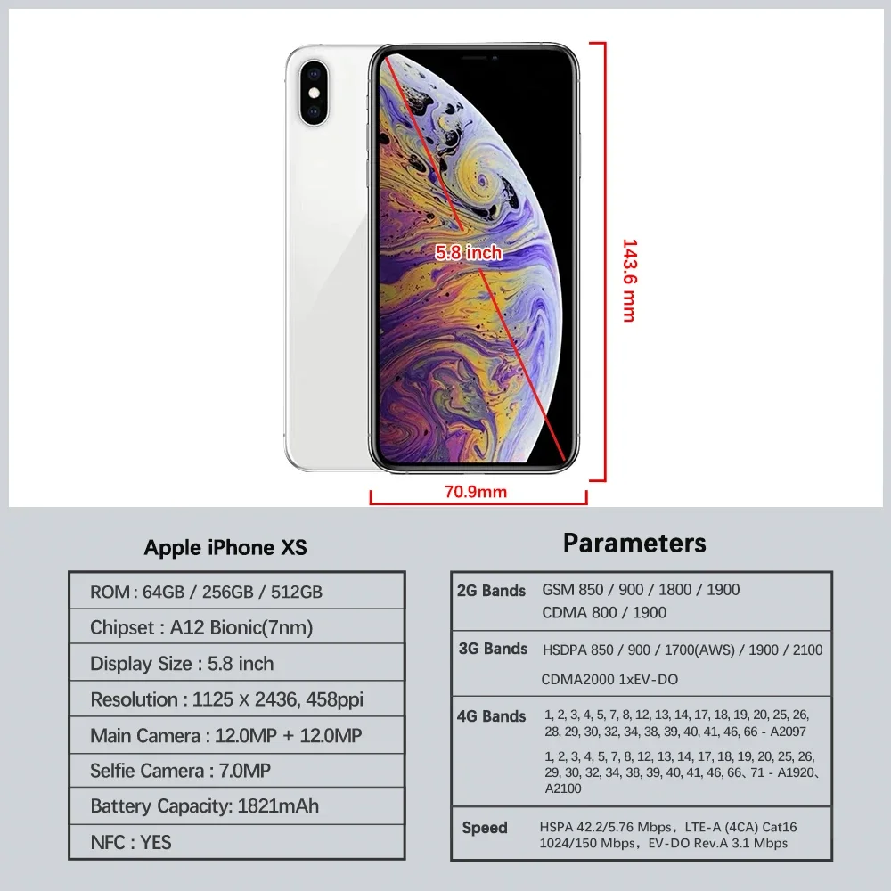 Original Apple iPhone XS 4G LTE CellPhone 5.8