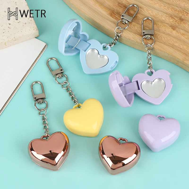 1Pcs Heart Shape Mini Empty Blush Powder Box Eye Shadow Container With Mirror And Aluminum Pan Key Chain Lipstick Case Packaging