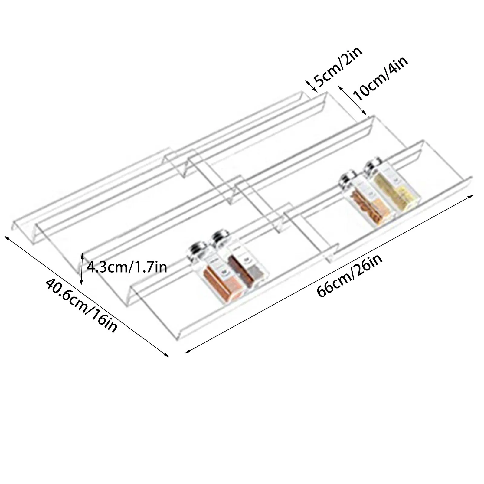 4 Layer Spice Drawer Organizer Adjustable Acrylic Spice Jars Rack Tray Expandable Seasoning Organizer Cabinet Kitchen Shelves