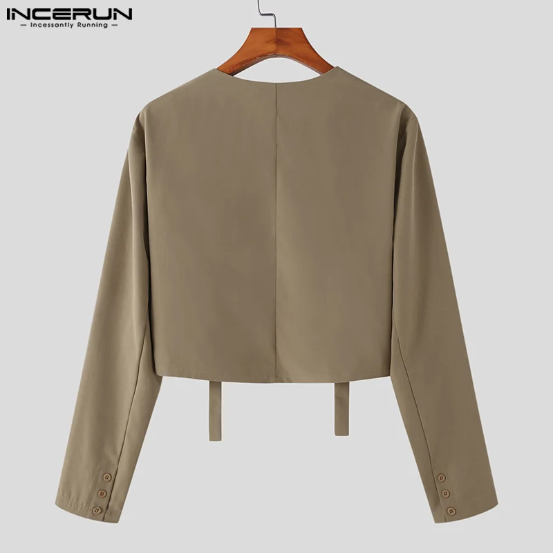 INCERUN-cárdigan corto de estilo informal para hombre, chaqueta holgada, cómoda y sencilla, a la moda, S-5XL