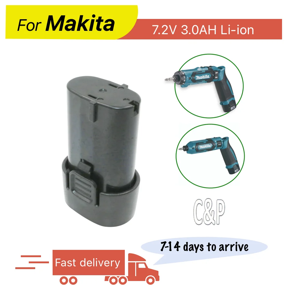 

C&P For Makita 7.2V Battery Pin 3.0AH Li-ion Replacement Battery Tool CL070D BL7010 194356-2 194355-4 BL0715 DF012