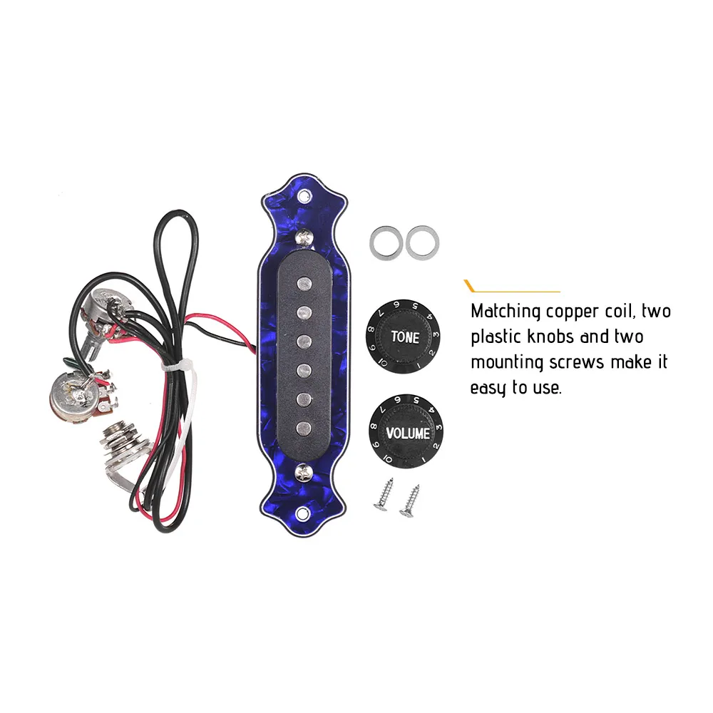 ボリュームコントローラー付き磁気ピックアップ,6弦サウンドホール付きブルーパールシェル,フォークアコースティックエレキギター