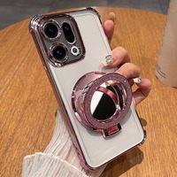 For OPPO Find X9 Pro Plating Glitter Mirror Holder Silicone Shockproof Airbags Case for OPPO FindX9 X9pro Magnetic Stand Cover