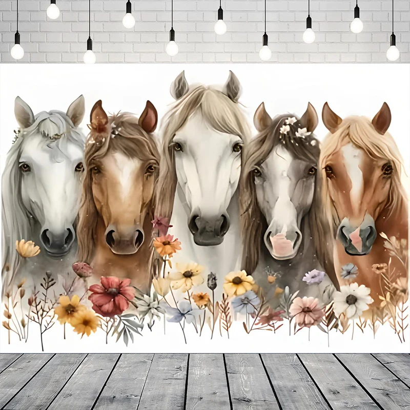 Fondo de fotografía flor rosa campo vaquero occidental vaquera caballo Baby Shower decoración de fiesta fondo retrato sesión