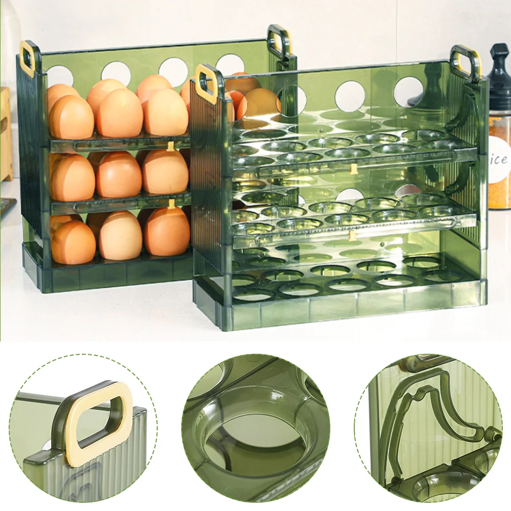 2/3 Tier Egg Holder for Refrigerator Egg Storage Container Foldable Tray Large Capacity Egg Container Acrylic Egg Organizer Hold