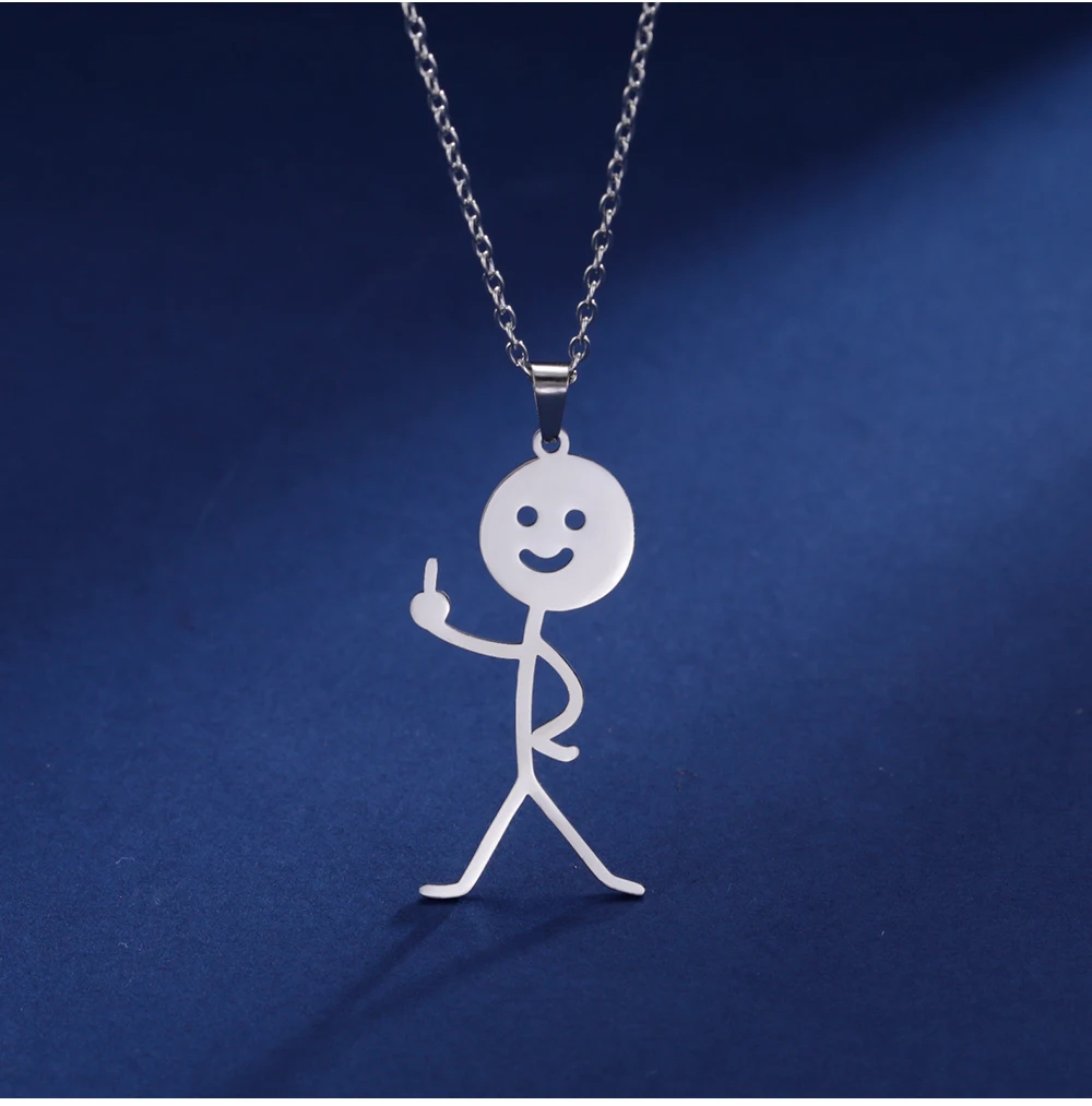 COOLTIME Lustige Mittelfinger Stickman Halskette Edelstahl Hip Hop Doodle Anhänger Halskette für Frauen Männer Punk Schmuck Geschenk – Detail 10