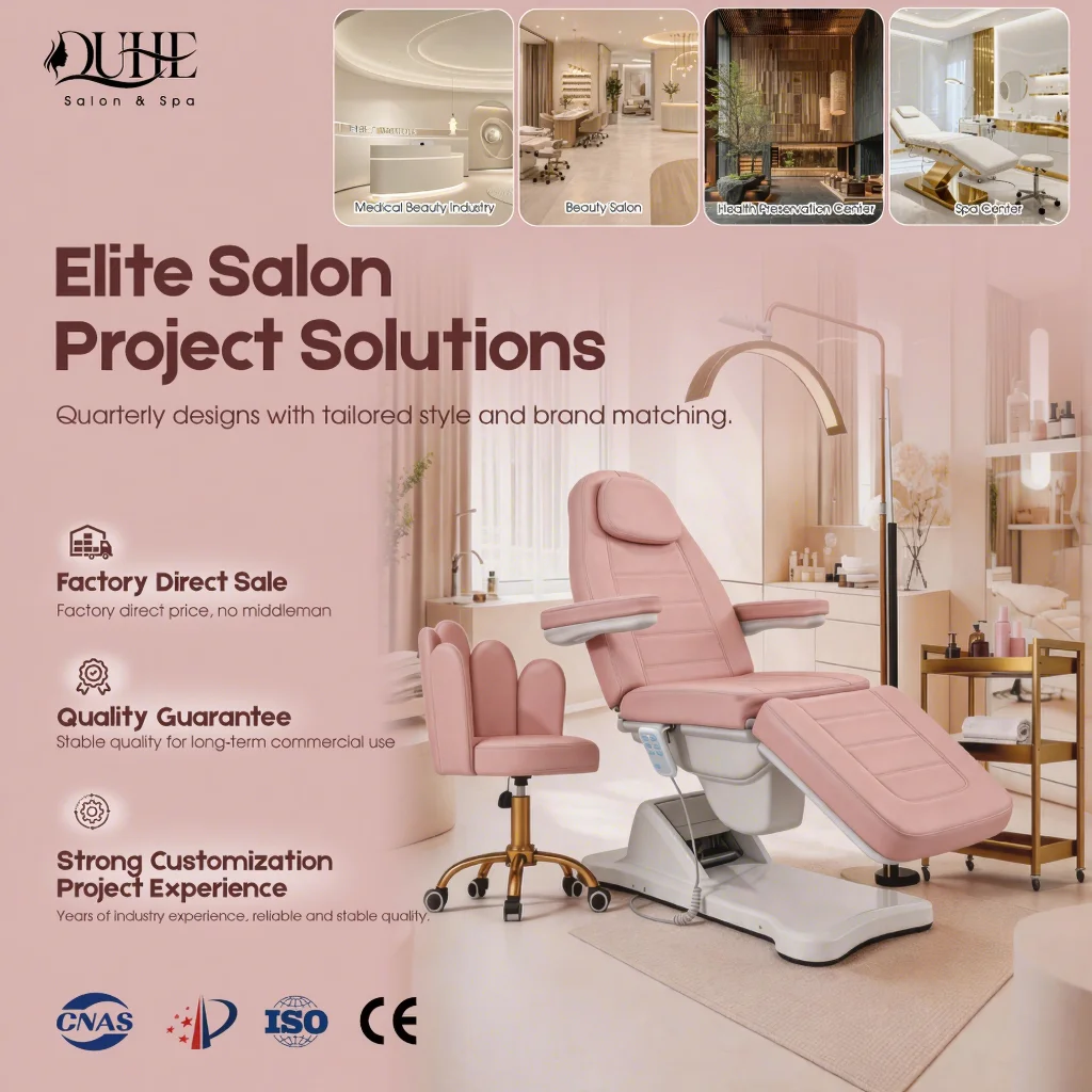 QUHE Salon Furniture Adjustable 3 Motors Electric Cosmetic Beauty Bed Chair Facial Treatment Massage Table Bed