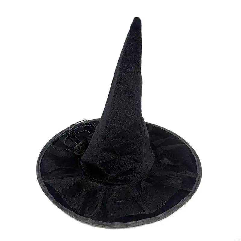 Adults Pointy Witch Hat with Beaded Chain and Rose Flower Halloween Theme Jewelry Fancy Dress Carnival Accessories