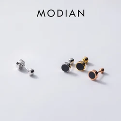 Modian Simple Round Enamel Rock Charm Stud Earrings For Women 925 Sterling Silver Small Prevent Allergy Female Accessories