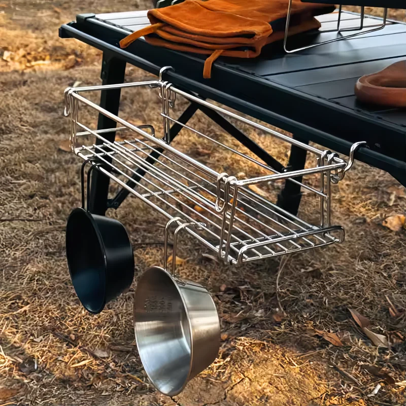 

Aluminum IGT Table Side Storage Rack Foldable Hanging Mesh Basket Expansion Bracket For Outdoor Camping BBQ Organizer