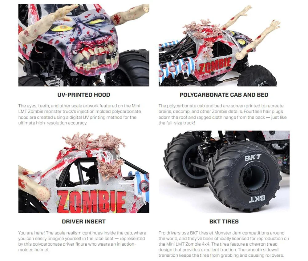 

LOSI LOS01026T4 Mini LMT Zombie 2S RTR Матовый 1/18 RC Электрический пульт дистанционного управления Модель автомобиля Rock Crawler Игрушки
