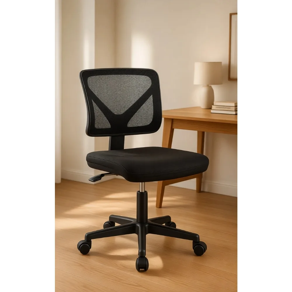 

Armless Ergonomic Office Chair with Wheels Adjustable Swivel Mesh Mid Back for Small Spaces Black