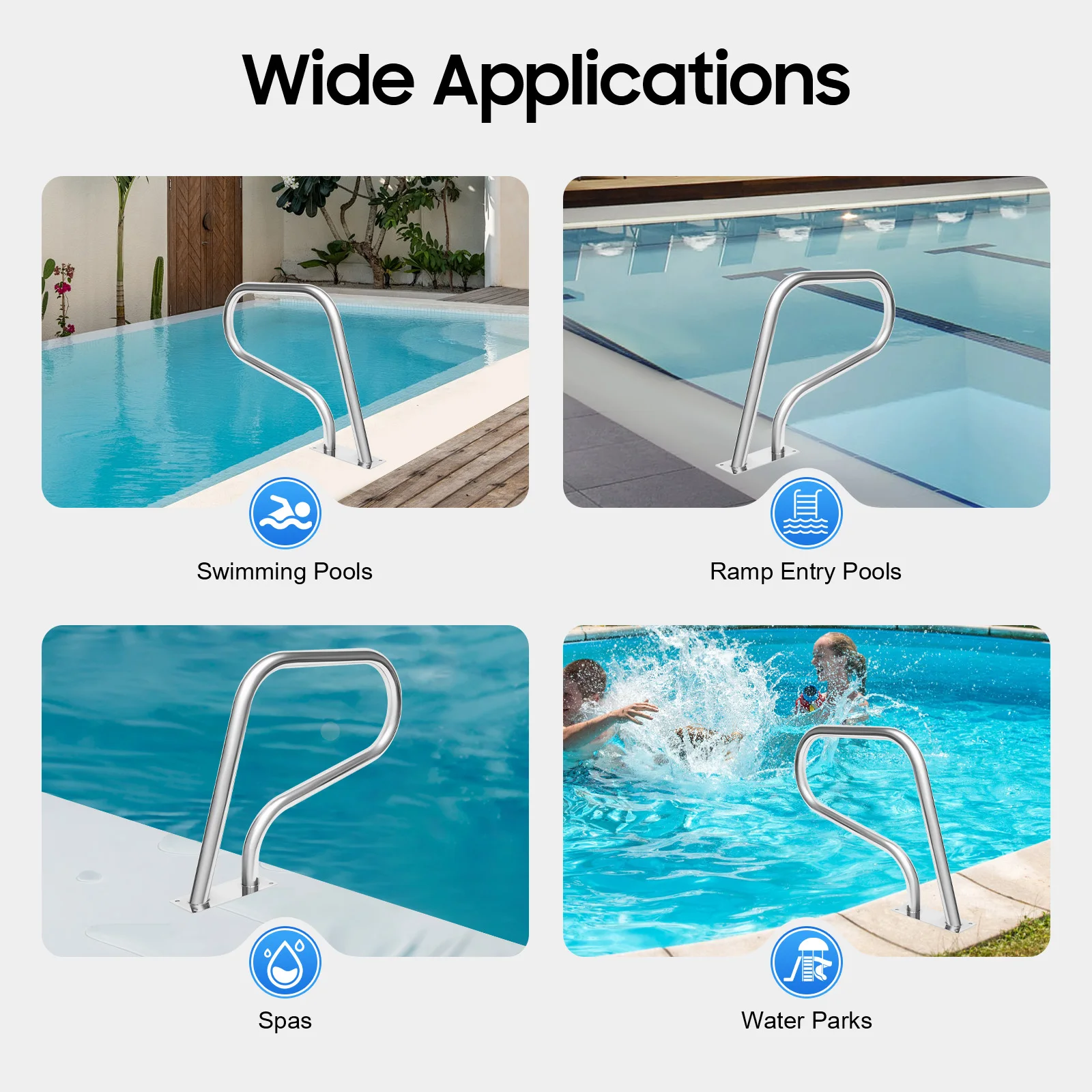 Edelstahl-Poolhandlauf U-förmige Griffabdeckung Poolhandlauf-Set mit Basis für Innen-/Außen-Schwimmbäder, Tragfähigkeit 120kg – Detail 5