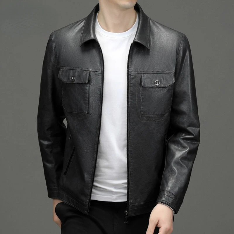 

Fashion Motorcycle Popular Faux Leather Jacket Men Slim Fit Zipper Jacket Autumn Men Classic Style PU Leather Jackets Coats L123