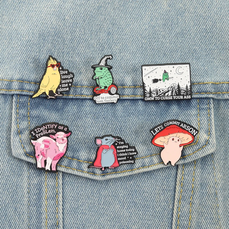 Emaille-Anstecknadeln mit Tiermotiven, Motiv: Frosch, Ratte, Pilz, Papagei, Broschen, Anstecknadeln, Humor, Wortspiel, süß, aber Psycho, Schmuck, Geschenk für Freunde