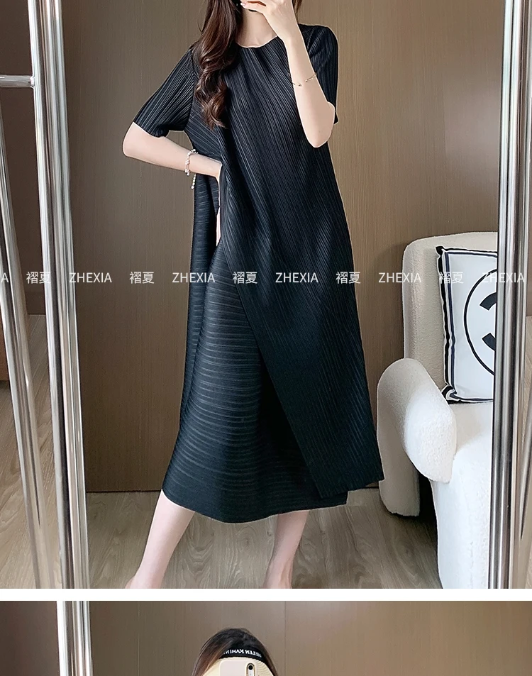 Miyake Gefaltetes Patchwork-Kleid für Damen, Sommer 2024, Neues Einzigartiges Design mit Schlankem und Lockerem Stil, Maxi-Kleid – Detail 11