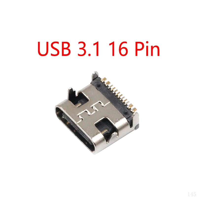 200PCS/Lot USB 3.1 16 Pin Type-C Tow Feet Flat Edge Charger Connector Port Jack Charging Socket Dock Plug