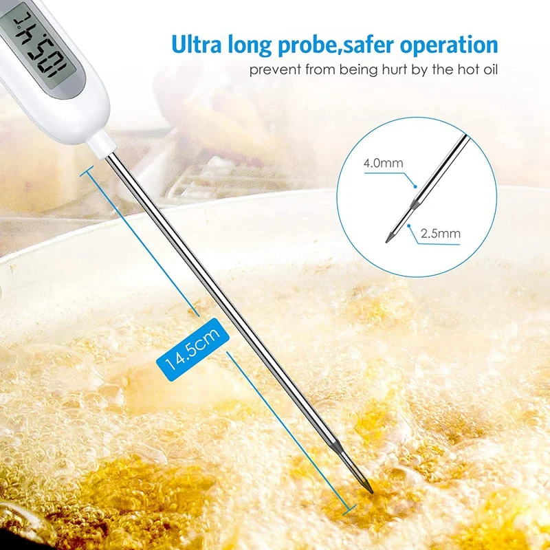 Meat Thermometer IPX65 Waterproof Instant Read Cooking Thermometer, 5.6In Long Probe Digital Food Thermometer, Auto Off