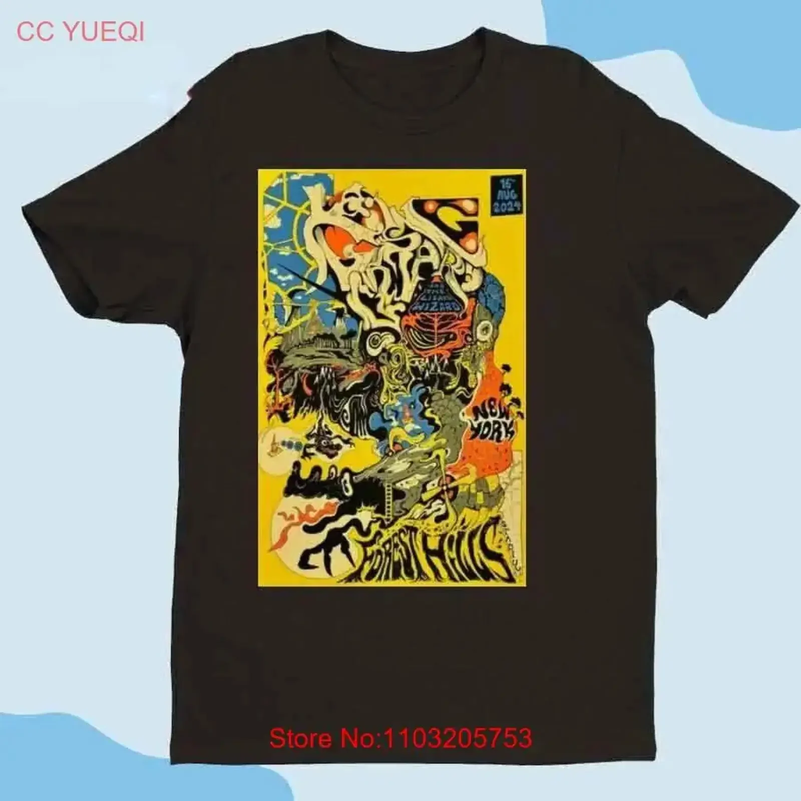 تي شيرت King Gizzard And The Lizard Wizard Forest Hills Stadium 16 أغسطس 2024 نيويورك تي شيرت عتيق مغسول ملابس الشارع متعددة الاستخدامات ممتدة