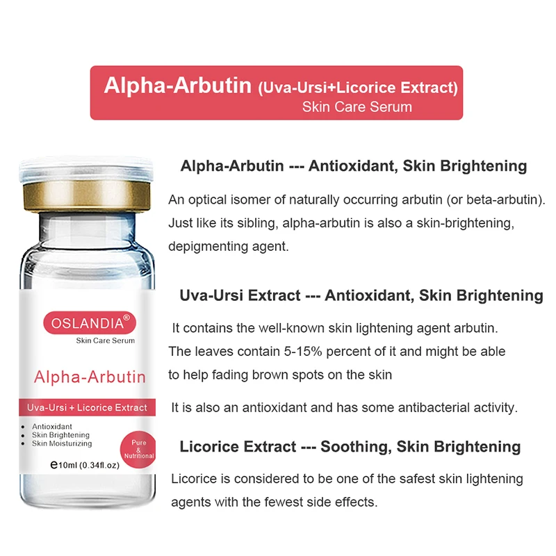 Oslandia Alpha-Arbutin Uva-Ursi Licorice Extract Face Essence Antioxidant Brightening Skin Facial Serum 10mLx12 Vials/Box