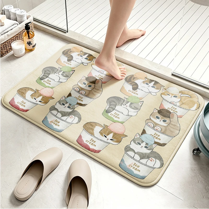 Kawaii Cartoon Kitty Print Carpet for Room Anti-slip Doormats Cute Cats Women Bedroom Bathroom Kitchen Mats Door Rugs Entrance view 3