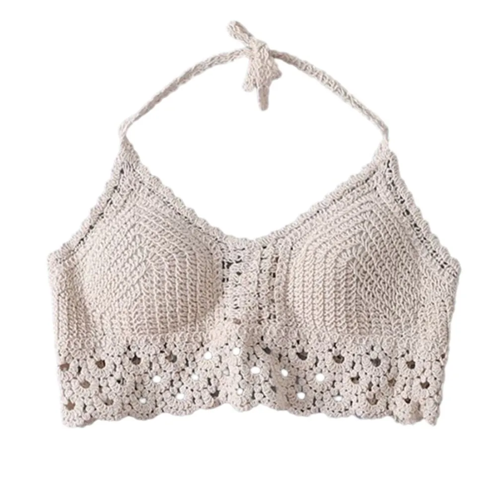 Women Knitted Bra Tops Beach Bohemia Club Holiday Pool Regular Sexy Slight Strech Solid Color Summer Tassel Vest