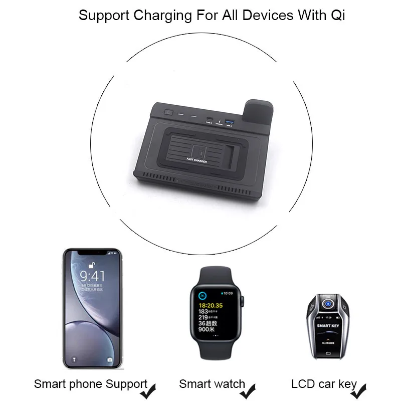 شاحن سيارة لاسلكي لملحقات Vw Tavendor 2023 15 وات محول لوحة شحن سريع للهاتف تعديل داخلي قطع غيار السيارات