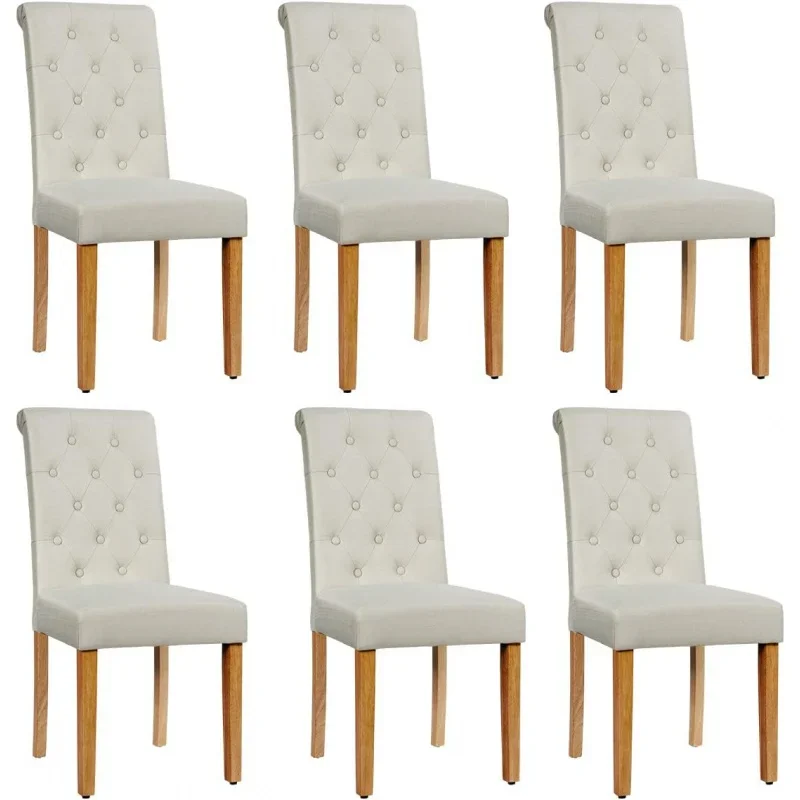 S AFSTAR Upholstered Dinning Chairs Set of 6, Tufted Parsons Chairs with Solid Rubber Wood Legs & Adjustable Feet, High Back