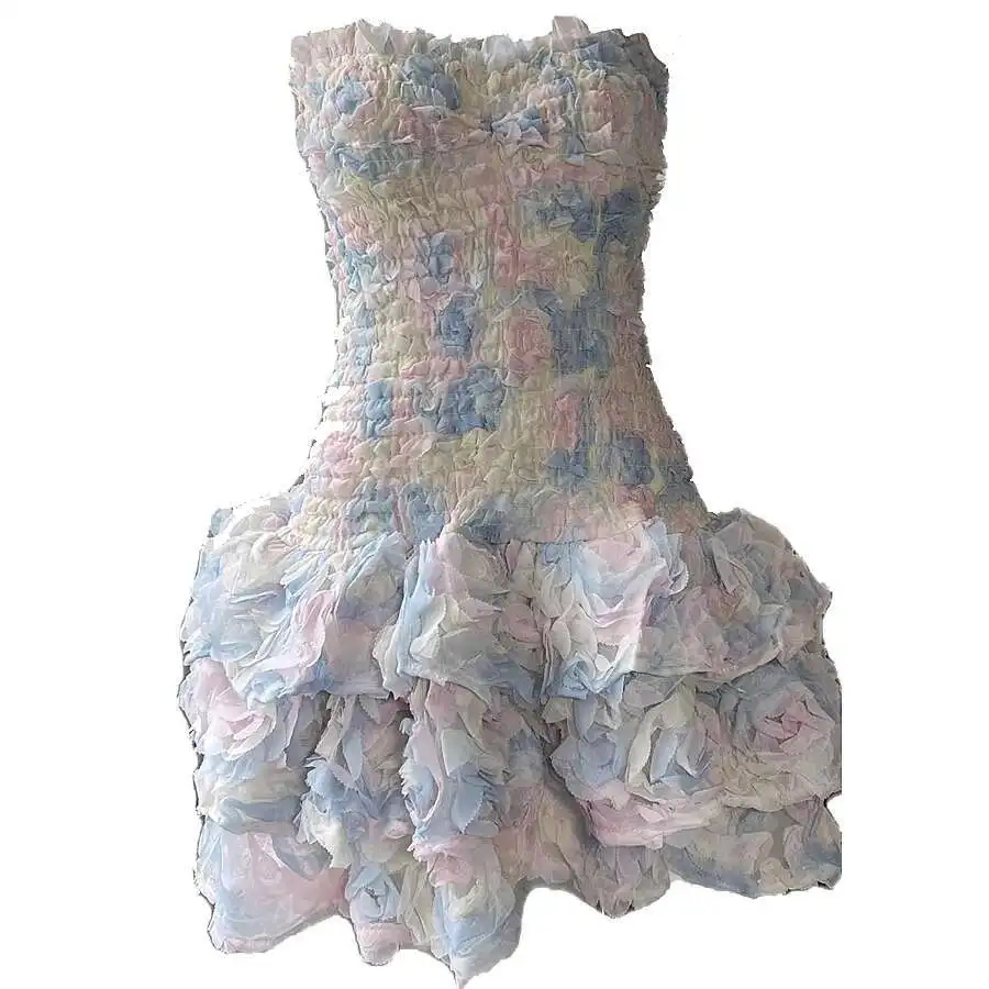 3D Bloem Formele Avond Taart Jurk Vrouwen Zomer Tule Korte Jurken Party Girl Verjaardag Mini Baljurk Corset Mini Vestidos