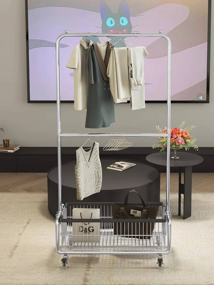 Floor-standing double-decker clothes hanger women's clothing store display rack display mobile island shelf