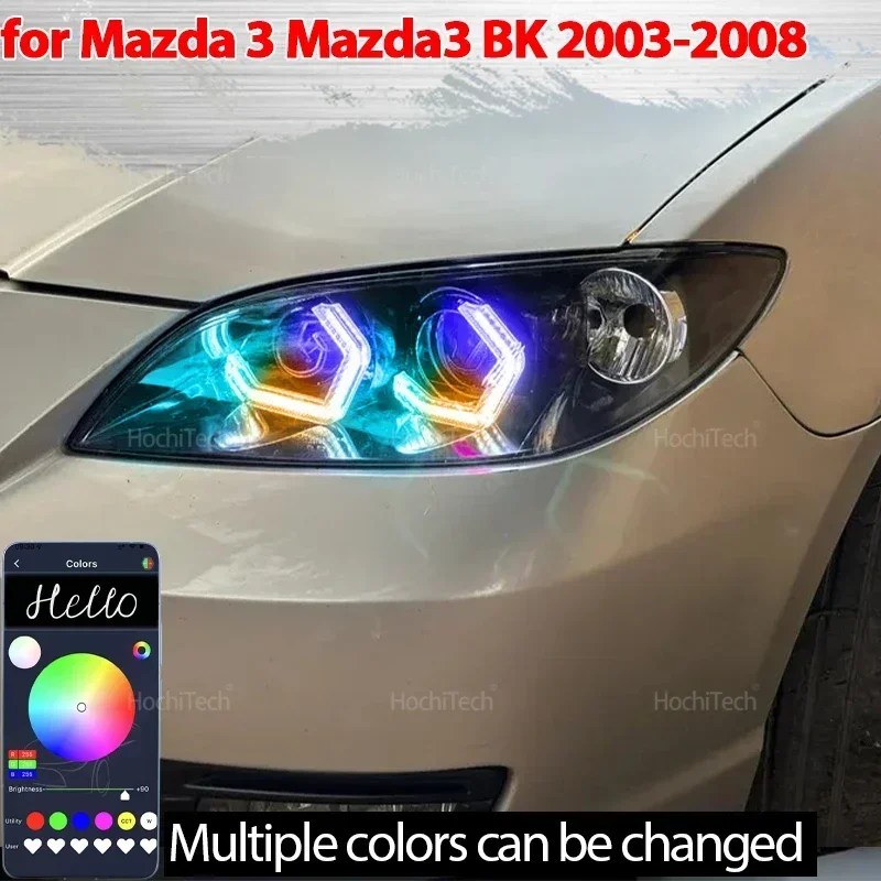 

For Mazda 3 Mazda3 BK Sedan Hatchback 2003-2008 M4 style LED Angel Eyes Kit Ring flashing RGB Headlight Lamps with turn signal