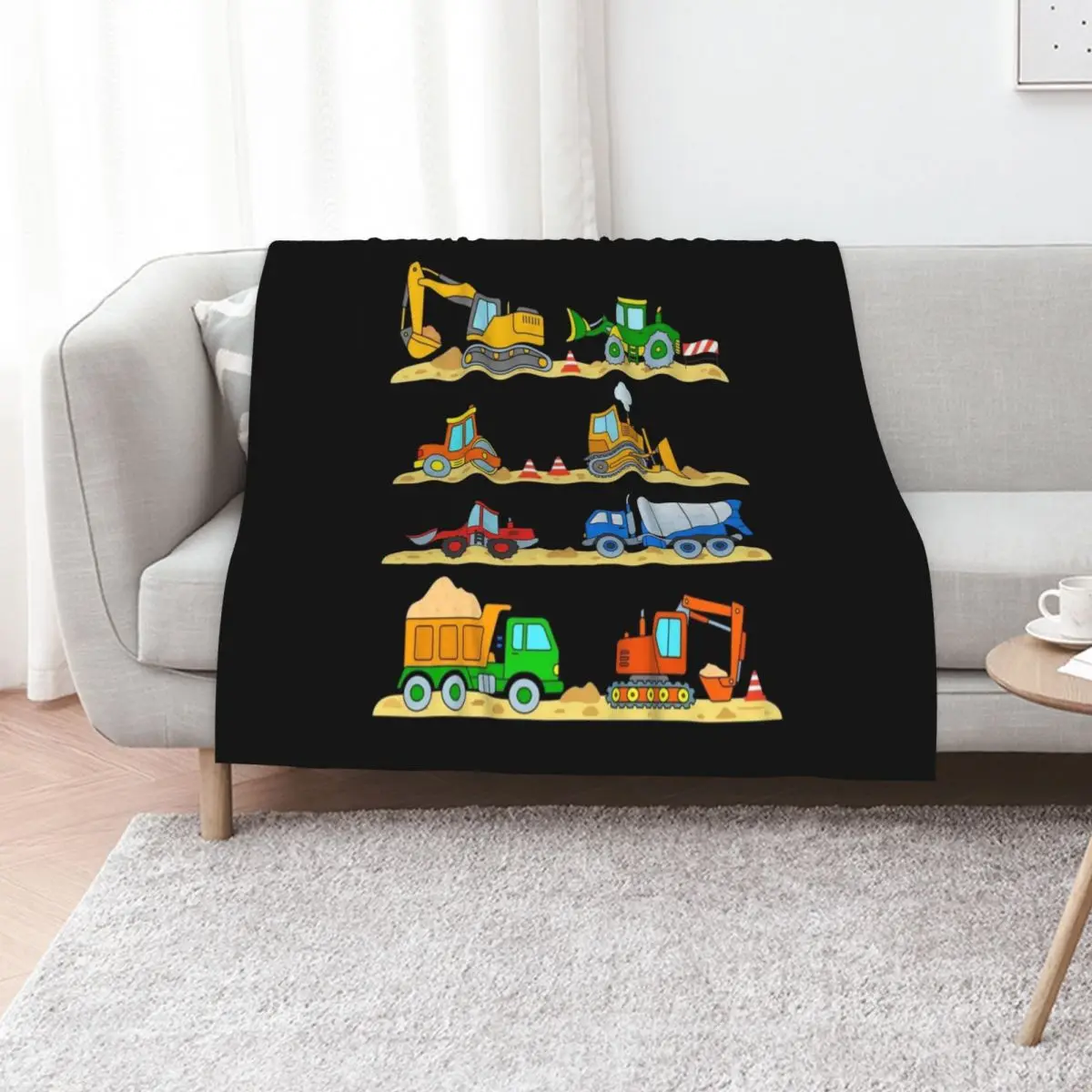 Construction Digger Dump Truck Bulldozer Concrete Mixer Throw Blanket Nap Vintage Multi-Purpose Hair Blankets