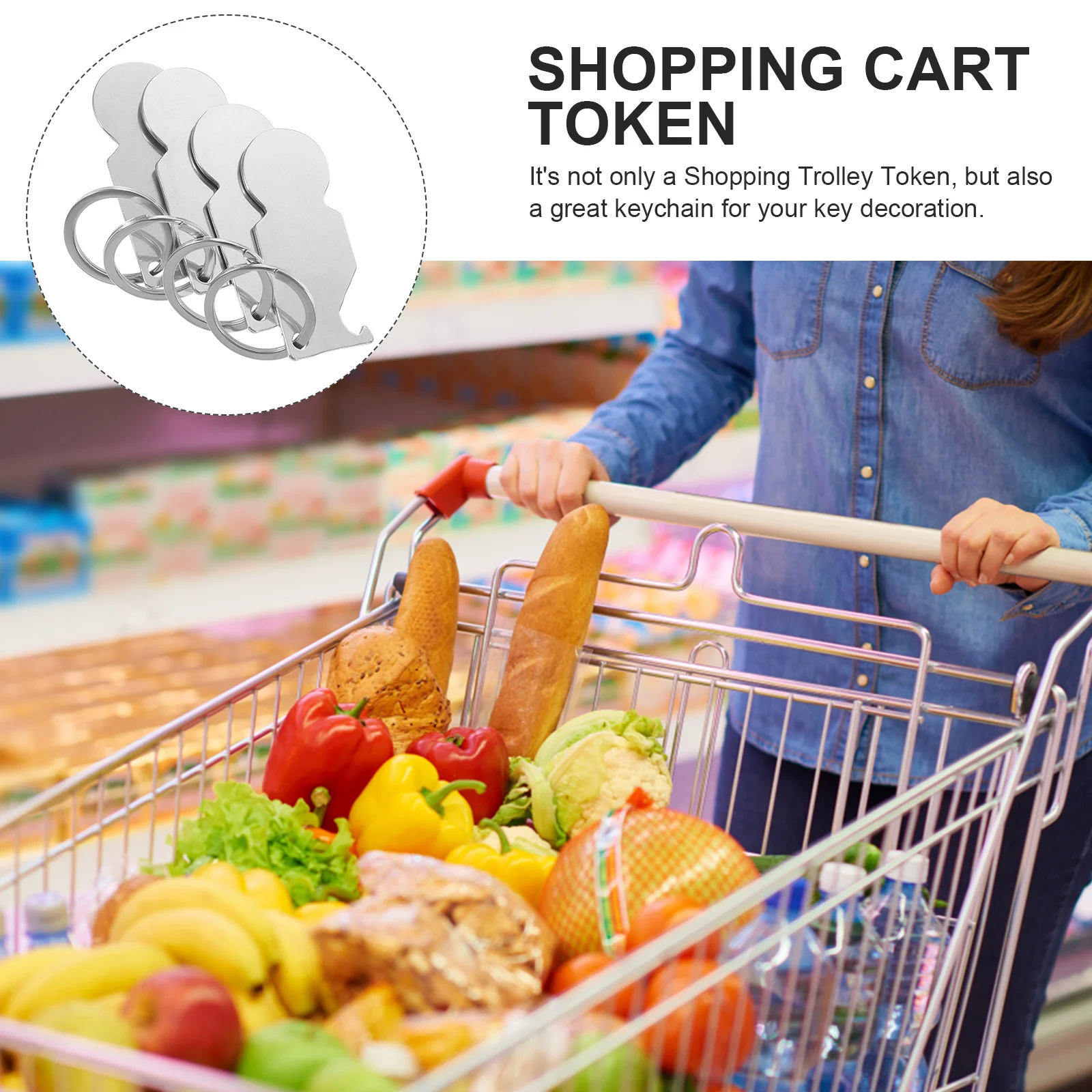 4-delige winkelwagen token winkelwagentje hanger tokens boodschappen zinklegering hangende sleutelhangers ring
