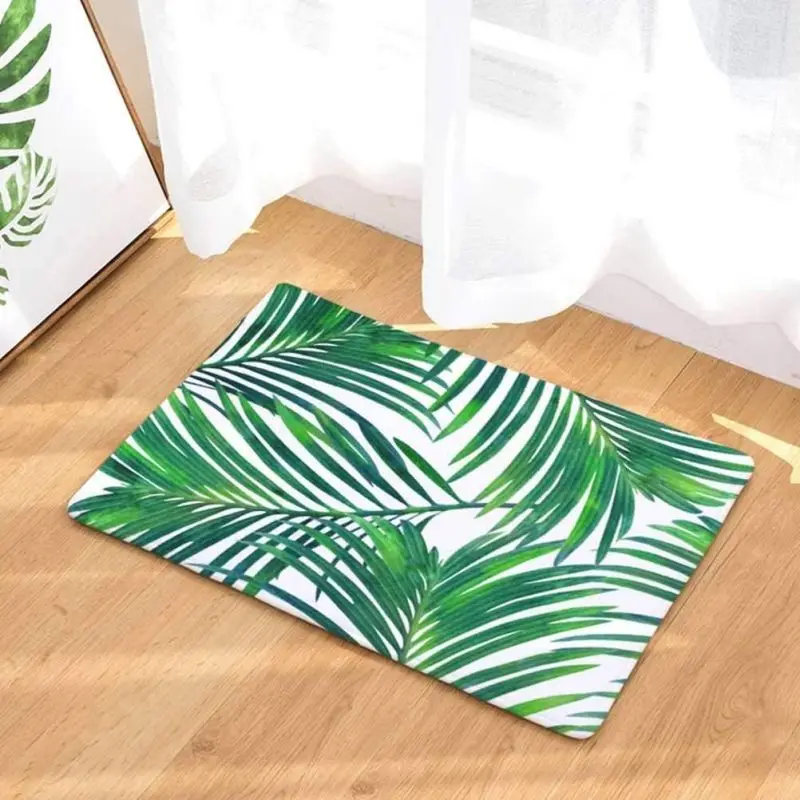 Plant Leaves Printed Bath Mat Non Slip Super Absorbent Doormat Home Outdoor Decor Kitchen Rug Laundry Room Floor Entrance Carpet