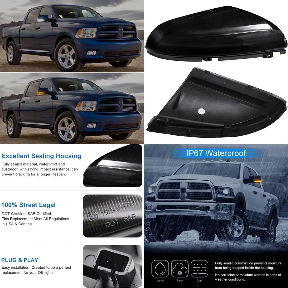 

Sequential Amber Turn Signals & White Puddle Lights for 2009-2018 RAM 1500, 2010-2018 2500/3500 LED Side Mirror Replacement