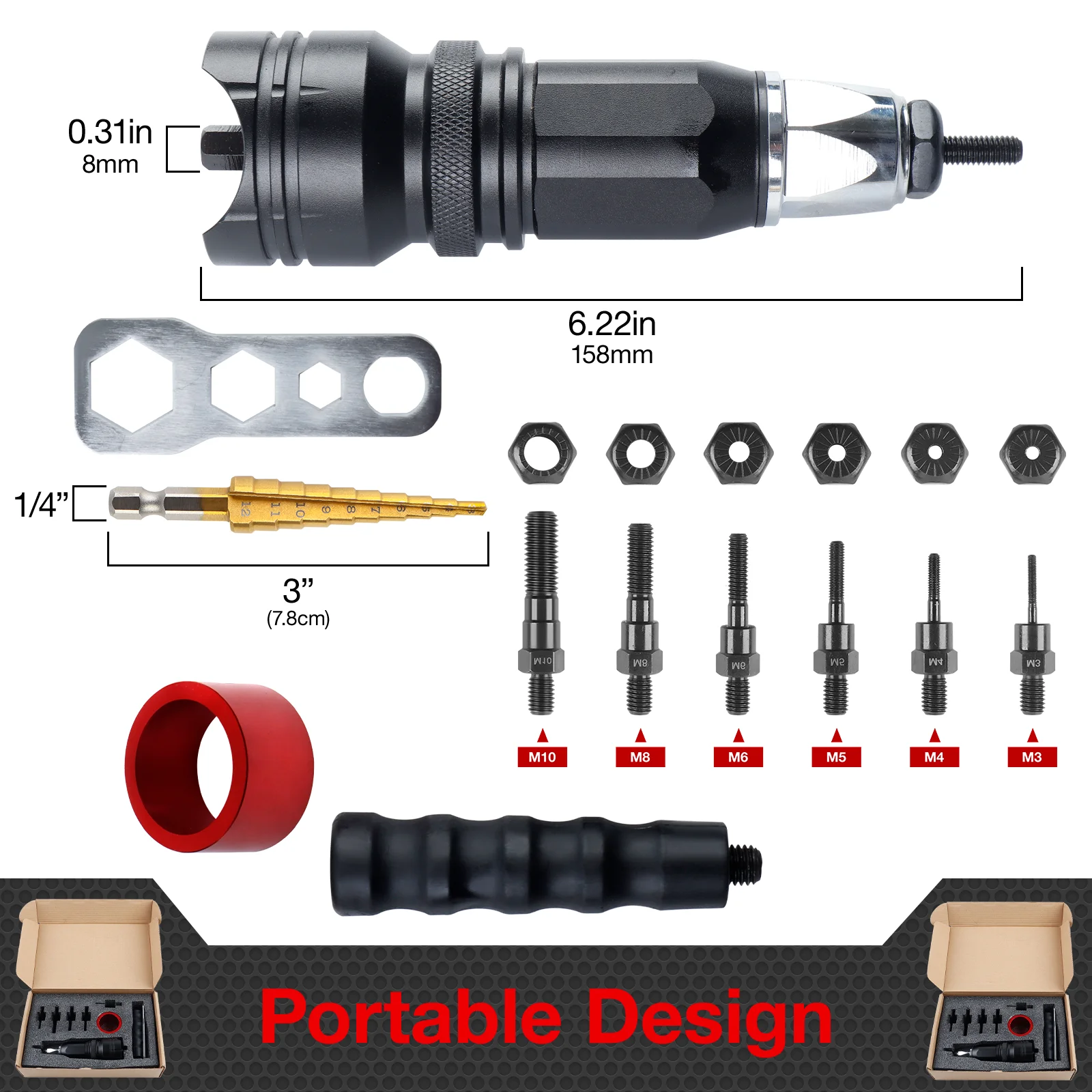 Wear Resistant Electric Rivet Nut Converter Insertion Fast Riveting Highly Accurate Stable M3-M10 Mandrel for DIY/Home/Carpentry