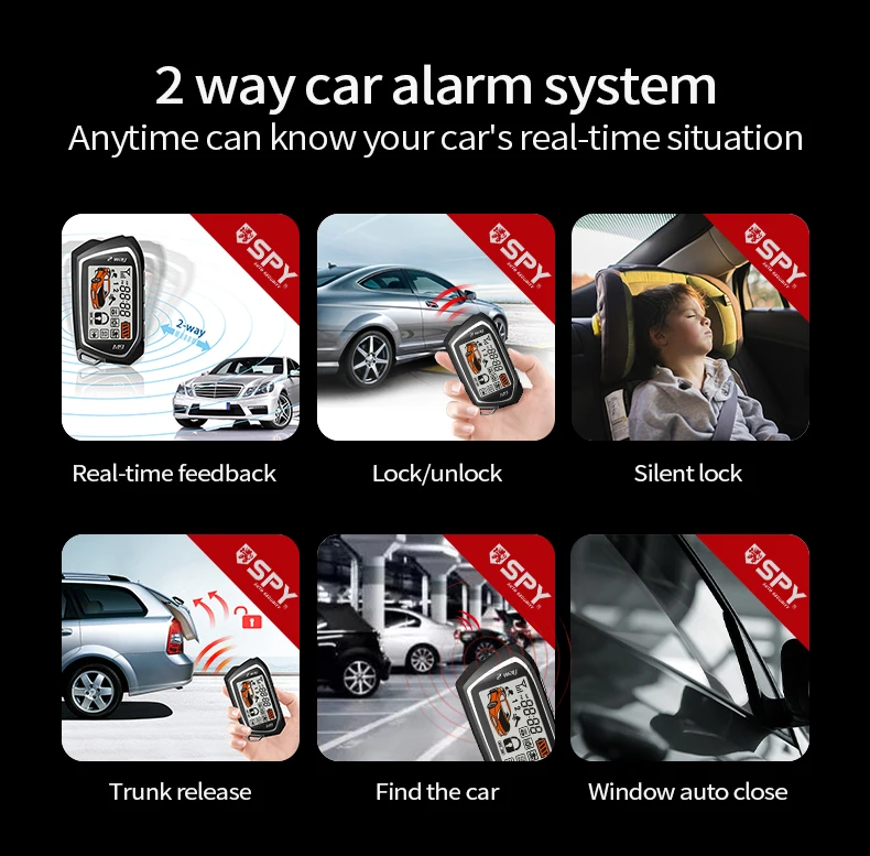 SPY LCD Vibration Remote Control 1500m alarm feedback distance 2-Way car Burglar Alarm System/ Remote start/Vibration adjustable