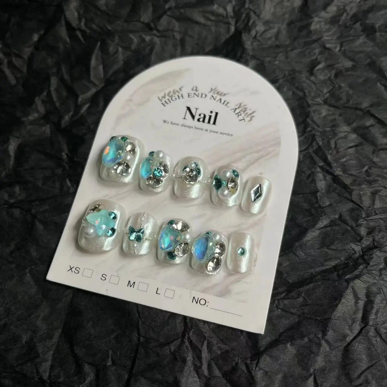 10pcs Handmade Short Luxury Press On Nails Blue Diamond Flash Explosive False Nails Full Cover  Wearable Nail Tips Art