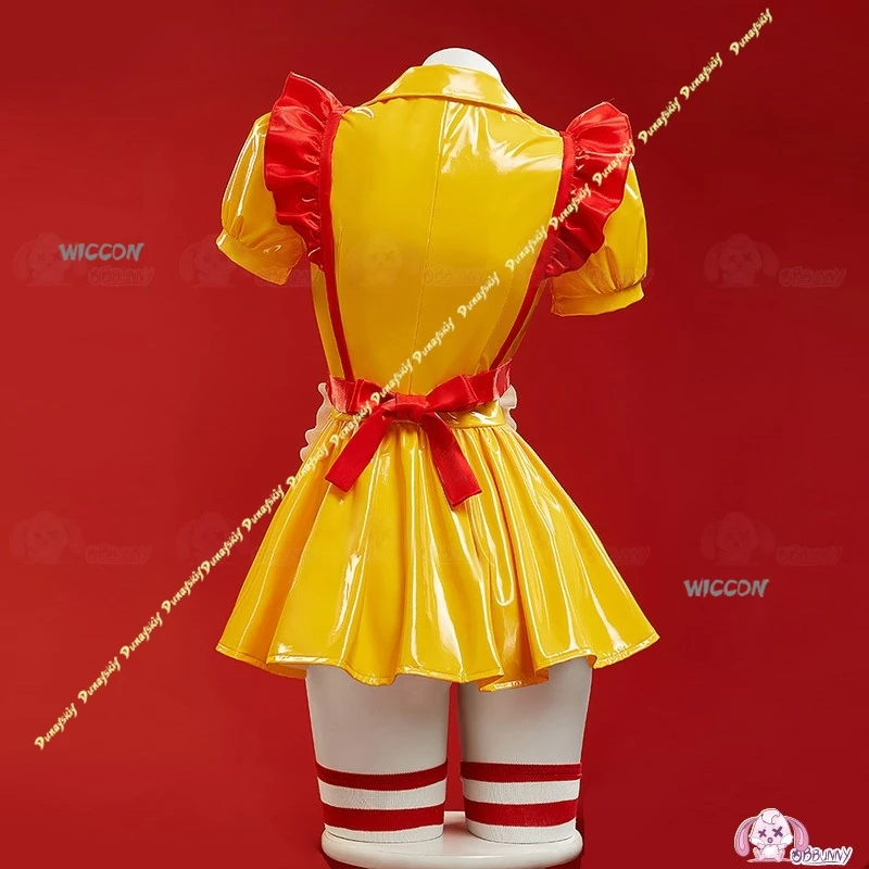 Disfraces de Cosplay uniforme niñas M rojo amarillo mujeres delantal C vestido falda sombrero calcetines fiesta escenario ropa Sexy Navidad Halloween conjunto