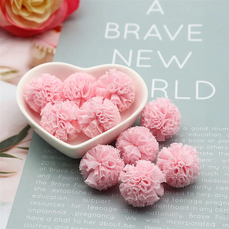 24-48 Pieces 25Mm Net Yarn Elastic Flower Ball DIY Lace Craft Tennis Pendant Hairpin Jewelry Decoration Making Accessories