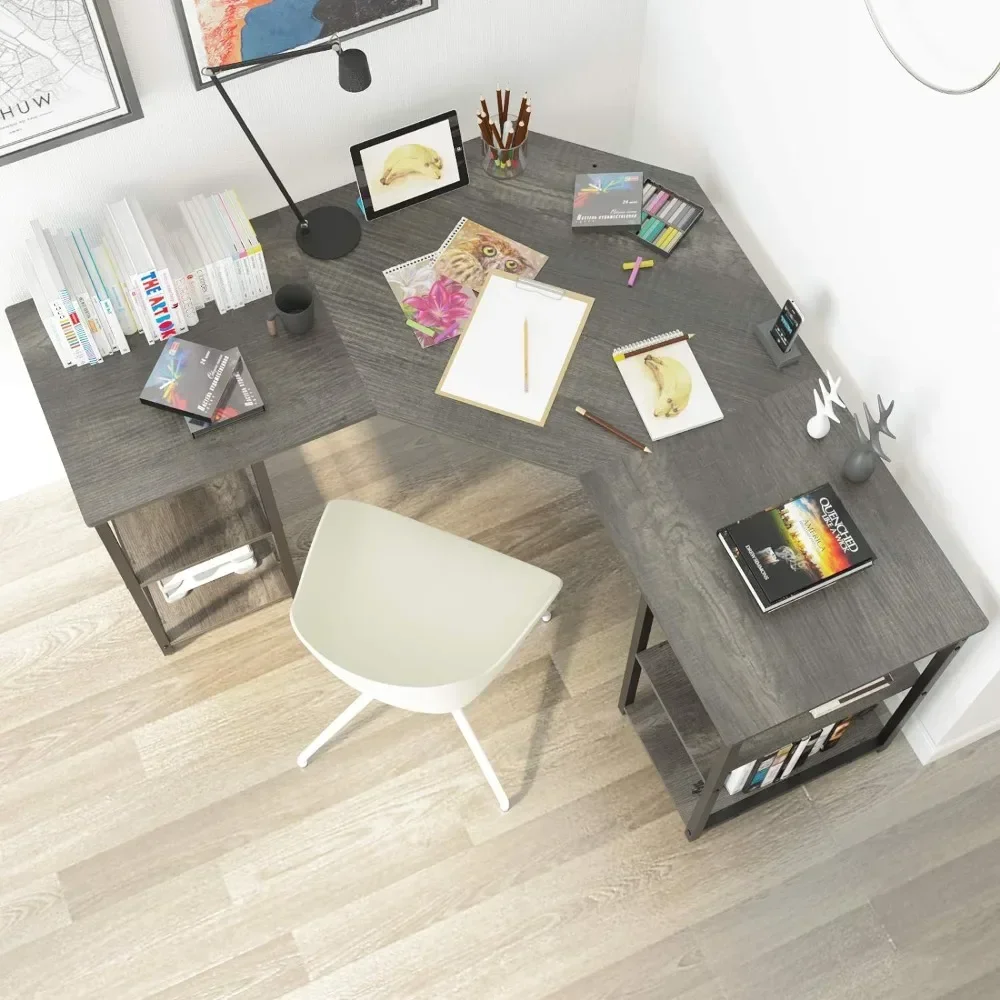 

Home Office Writing Workstation Living Room Corner Table Large L-Shaped Computer Desk With Shelves Furniture