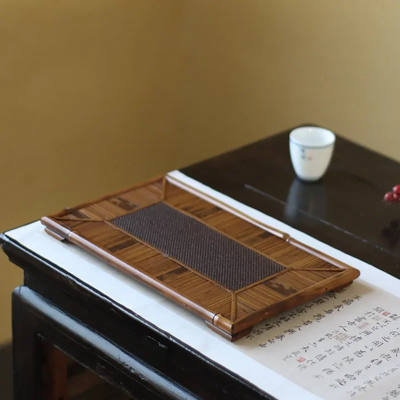 for Merlot Bamboo Rattan Rectangular Tea Tray for Tea Ceremony Set Accessories Dry Brewing Table Coaster Pot Holder