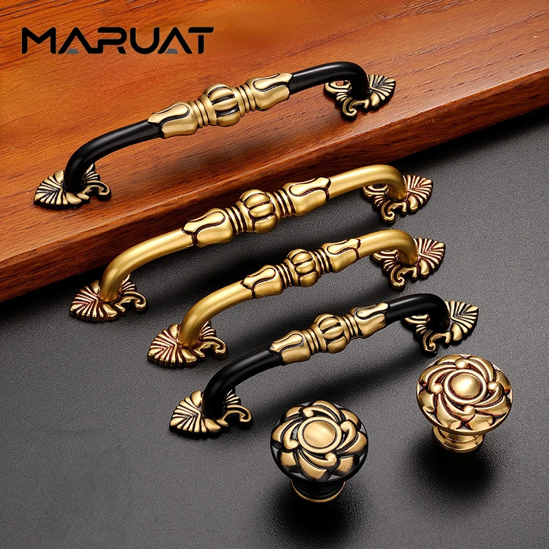 

Golden Black Full Copper Cabinet Door Cabinet Hardware Cabinet Closet Door Handle Antique Drawer Pure Copper Furniture Pulls